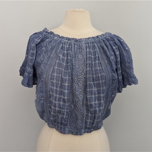Sunday Tropez Lou Lou Top Size 34 fits like Large - XL Blue Cotton Silk - Picture 1 of 7